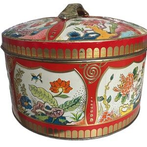 Vintage Gray Dunn cookie tins-one red & gold the other blue & gold - Set of 2